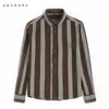 Ushark Vertikal Striped Shirt Men Japan Stilfulla Casual T Shirts Man Loose Fit Quality Bomull Fyrkant Krage Svart Brun Grön 210603