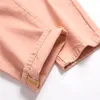 MEN039S Kot Süslü Neon Renk Y2K Denim Sokak Giyim İnce Düz Pantolon Delikleri Yırtık Pantolon Yeşil Sarı Pink1222326