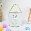 Easter Party Bunny Basket Egg Bags for Kids Canvas Cotton Rabbit Print Buckets with Fluffy Tail Gifts Bag for Easters LLE11547