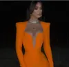 Mulheres pano vestido de noiva yousef aljasmi vestido de noite alto ombro laranja macacão plissado manga comprida labourjoisie kim kardashian kylie jenner