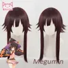 Anihutmegin Cosplay Wig Anime Guds välsignelse på denna underbara världs syntetiska mörkröda hår kostymer y0913