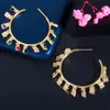 Exquisite Elegant Multicolor Square Cubic Zircon Yellow Gold Color Women Round Big Hoop Earrings with Charms CZ829 210714