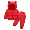 Children's Clothes Sets Winter Girls and Boys Hooded Down Jackets Coat-Pant Overalls Suit for Warm Kids Clothin 211021