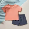 0-12M 3pcs bébé garçon rayures décontractées solides t-shirt à manches courtes pantalons body vêtements ensemble airrval pour l'été 210528