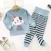 Pyjama's Mode Kerst Set Kids Fall Clothes Baby Boy Meisje Cartoon Gedrukt 2 Stuks Suits Peuter Meisjes Nachtkleding