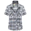 Männer Casual Hemden Sommer Kariertes Hemd Männer Militär Kurzarm Drehen Unten Kragen Button Up Baumwolle Camisa Masculina Große Größe m-4XL