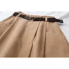 SURMIITRO Spring Autumn Women Korean Style Super Quality Black Female High Elastic Waist School Midi Skirt With Belt 210311