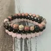 3Pcs 8mm rhodonite Gemstone Pink crystal Mala Bracelet Wrist spirituality Cheaply Unisex Healing energy