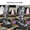 BONJOMARISA INS Laides Goth Platform Ботинки на высокой танкетке в стиле панк до середины икры Сапоги на толстом каблуке Flame Cool Black Zipper Shoes Women Big Size 43 Y0914