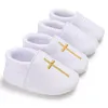 Baby Girls Baby Boys Cross Baptism Christening Elastic Closure Shoes Premium Soft Sole Infant Prewalker Toddler Sneaker Shoes 210317