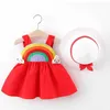 Robe de bébé fille été nouveaux vêtements pour enfants filles robe bébé fille arc-en-ciel camisole chapeau de paille robe de princesse 0-3Y Q0716