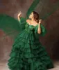 2021 Mode Groene Avondjurken Tiered Ruches Prom Dress Off The Shoulder Dames Formele Jurken Vestido de Novia