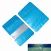 100 pcs / lote azul levantar saco de folha de alumínio com janela geada rasgo entalhe auto selo Doypack alimento alimento bolsas de chá