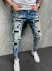 Farbe zerrissene Jeans Herren Jeans Jogginghose Sexy Loch Hosen Casual Male Skinny Hosen Slim Biker Outwears Hosen Europäische Größe G0104