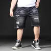 Shorts tamanho grande homens homens calções de verão buraco anfitrião bermuda masculino vintage estiramento joelho jean homens grande denim rasgado plus size shorts 210622