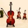 Mini réplique de modèle de violon miniature avec support et étui Mini ornements d'instruments de musique décor décoration de la maison artisanat LAD 210607