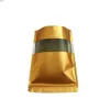 14 * 20cm GOLD STAND UP Mylar Folie Matlagringspåse med klart fönster Präglat Återställbart Aluminiumpaketpåse 50PC / Lothigh Quatity