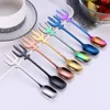 Ze stali nierdzewnej ECO Przyjazne Desery Lody Kawa Łyżka Wiele Kolory Multi Funkcja Akcesoria Kuchnia Flatware Fruit Fork RH9641