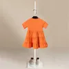 Sommerkleid Baumwolle Peter Pan Kragen Mädchen Kurzarm Kleid A-Linie Grau/Rot Kinderkleid Schöne Kinderkleider für Mädchen Q0716