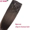 16-24 inches 8st set 100g clips i / på 100% brasiliansk remy mänsklig hårförlängning fullt huvud naturligt rakt