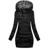 Casual Dresses Women's Sweatshirt Pullover Striped Drawstring Long Sweater 2021 Vår och Höst Mode Kvinna Hoodies Kläder