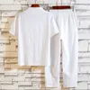 (Chemise + pantalon) Chemise d'été pour hommes Chemises en coton et en lin Chemises décontractées pour hommes à manches courtes Hommes pleine taille M à 5XL 210806