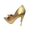 Silver Pointed Toe high heels 12cm Pumps Shoes Prom Wedding Shoes Brand Designer Stiletto Shallow Gold plus size YG018 CHENSIR9