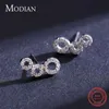925 Sterling Silver Simple Round to Stud Boucles d'oreilles pour les femmes Shiny Clear CZ Circle Ear Studs Fine Jewelry 210707