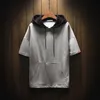 GUYI Patchwork Hoodies Sweatshirts Men Hooded Casual Male Lace up Autumn Hoodies Hip Hop Boy Pullover Pocket Short Sleeve 201130