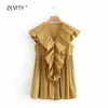 women V Neck Cascading ruffle Solid Poplin dress female Butterfly sleeve casual pleats vestido chic mini dresses DS3915 210603