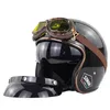 スクーターレトロヘルメットオートバイオープンフェースヘルメットレザースクーターヘルメット3/4チョッパーCASCO MOTO VESPAビンテージオートバイヘルメットQ0630