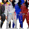 Graffiti streetwear twee 2 stuk set vrouwen dames trainingspak vrouwelijke hoodies broek joggers matching sets casual outfits 210525