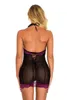 Produkty Bielizna Koronki Siatki Slips Round Neck Halter z Thong Sexy Piżamy Kobiety Kombinezon Body 211208