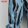 Tangada mode kvinnor blå leopard tryck lång klänning dragkedja långärmad kontor damer maxi klänning 1f114 210609