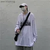 Мужские футболки AWE-вдохновляющие весенние и осень Trend Trend Ins Hip-Hop Street Dark Flame Print Peping большой размер футболки с длинным рукавом 2022