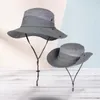 Chapeaux d'extérieur été large bord chapeau de pêcheur de soleil à double usage avec sangle Protection Anti-UV pare-soleil pêche pour unisexe