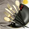 Dininanete descartável 30 peças de mesa de talheres de plástico dourado com utensílios de talheres pretos para decoração de festa