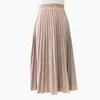 Woman Skirts Solid Color Faux Suede Leather Pleated Skirt Elastic Waist Winter Elegant Ladies Skirts 210311