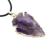 Retro Mineral Raw Arrowhead Pendant Black Obsidian Crystal Necklace Healing Natural Onxy Agat Amethysts Quartz Pendant Necklace