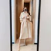 Office Lady Tweed Wool Coat Mid Autumn And Winter Long Large Lapel Design Feeling Color Matching Thickened Woolen Coats