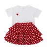 Kinderkleding Meisjes Girls Pak Summer Love Short Sleeve + Polka Dot Cake Jurk Tweedelende modedeksels Girls Kleding 220307