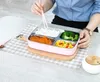 3 raster / 4 raster Bento Box 304 roestvrijstalen lunchbox rijstdozen met eetstokjes lepel voor student draagbare voedselcontainers DHS66 4PCS