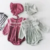 Jumeaux bébé vêtements bébé fille combinaison nouveau-né coton body printemps automne princesse dentelle à manches longues barboteuse + chapeau 2 pièces costume 210315