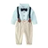 Baby Boys Одежда набор малышей джентльмен костюм дети крещение одежда младенческая рубашка с длинным рукавом Bowtie подвеска брюки 210615