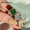 Pansysen 100 925 Sterling Silver Emerald Cut skapade Diamond Wedding Rings for Women Luxury Proposal Engagement Ring 2201215596116