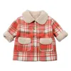 ジャケットの子供たち幼児の女の子冬の服子供の格子縞の厚い子羊のポケットのための厚いラムスウブのためのフルウォームガールパーカーパーカー
