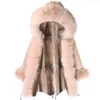 女性の毛皮のフェイクジャケットウィンターリアルコートビッグナチュラルロングパーカー防水ラクーンカラーフード厚い暖かい厚さ