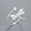 Lotus Fun Luxury 925 Sterling Silver 18K Gold Unusual Dragonfly Bud Adjustable Rings for Women Original Jewelry Trend 211217