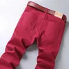 Klassisk stil Mäns Vin Röd Jeans Mode Business Casual Straight Denim Stretch Trousers Male Brand Pants 211104