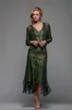 Modest Dress Lace Appliques and Beaded V Neck Tea Length Mother of The Bride Groom Dresses A Line Evening Gowns Plus Size261y